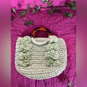 Mint Green Woven Raffia Purse